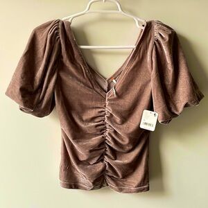 Free people Cupcake velvet top taupe brown NWT XS new in bag $68 ruched puff